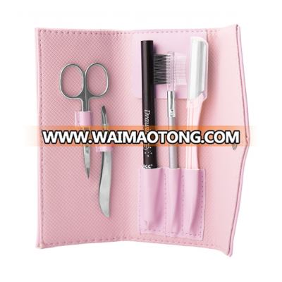 2019  latest design with hand bag package unisex eyebrow shaping Kit 5 in 1 personal care tools eyebrow grooming kit